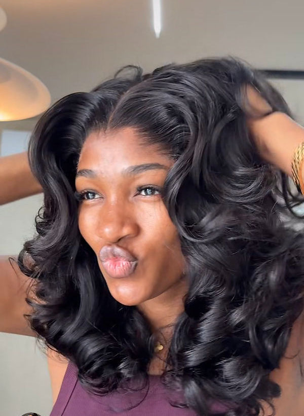 16” 300gram black virgin bouncy closure wig