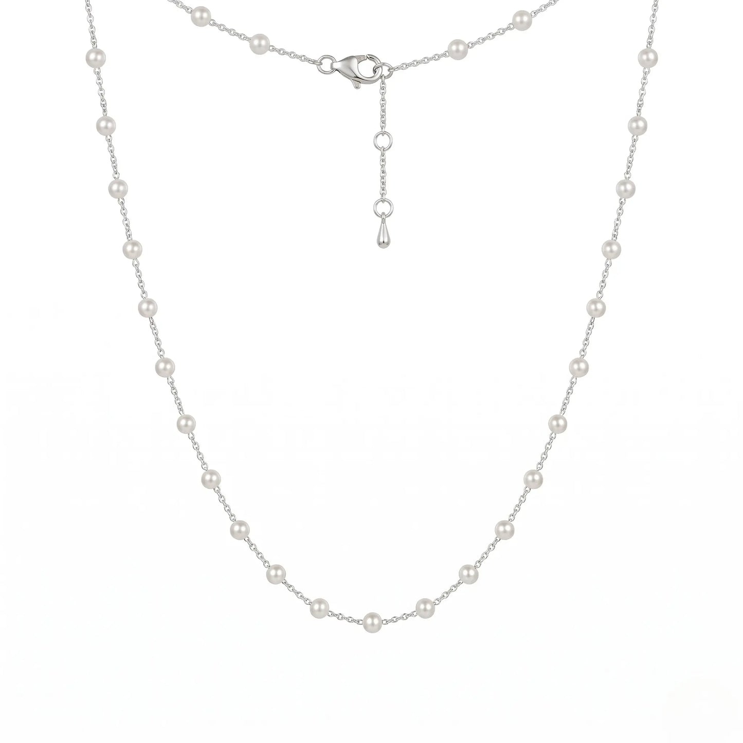 3-3.5mm Off White Freshwater Pearl Close-Set Station Choker, 925 Sterling Silver Dainty Necklace