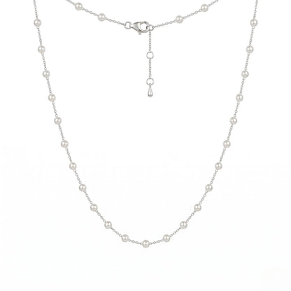 3-3.5mm Off White Freshwater Pearl Close-Set Station Choker, 925 Sterling Silver Dainty Necklace