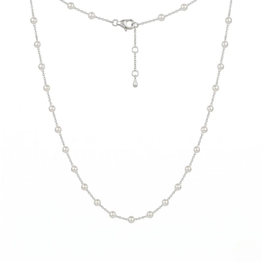 3-3.5mm Off White Freshwater Pearl Close-Set Station Choker, 925 Sterling Silver Dainty Necklace