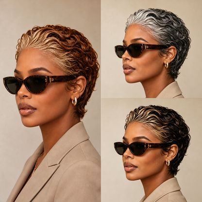 Frontal Lace Two Colors Slicked-back Style Pixie Short Cut Wig