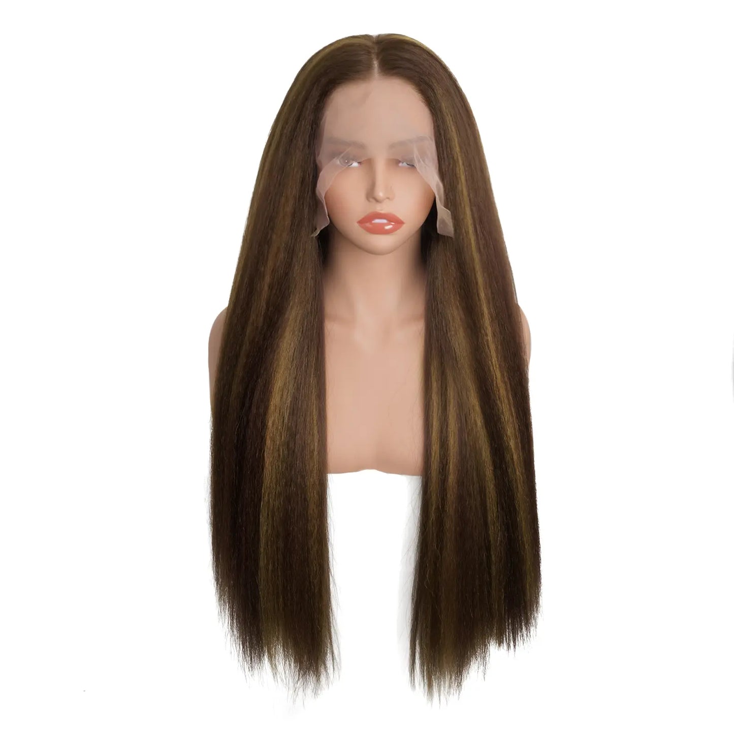 13X6 Synthetic Lace Front Wig Kinky Straight Lace Front Wig Pre Plucked 180% Density Yaki Straight Lace Front Wigs For Black Women Heat Resistant Hair