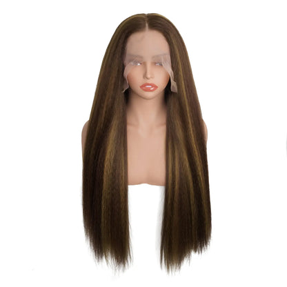 13X6 Synthetic Lace Front Wig Kinky Straight Lace Front Wig Pre Plucked 180% Density Yaki Straight Lace Front Wigs For Black Women Heat Resistant Hair