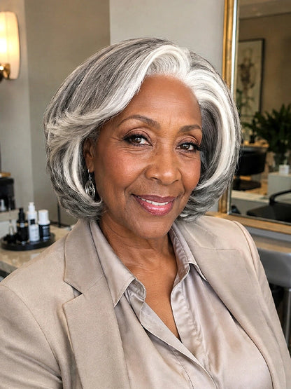 5x5 Lace Salt And Pepper Layered Swoop Bob Glueless Gray Wig