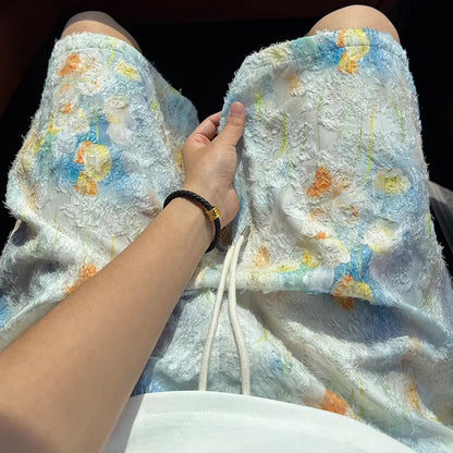 Oil painting style tassel shorts