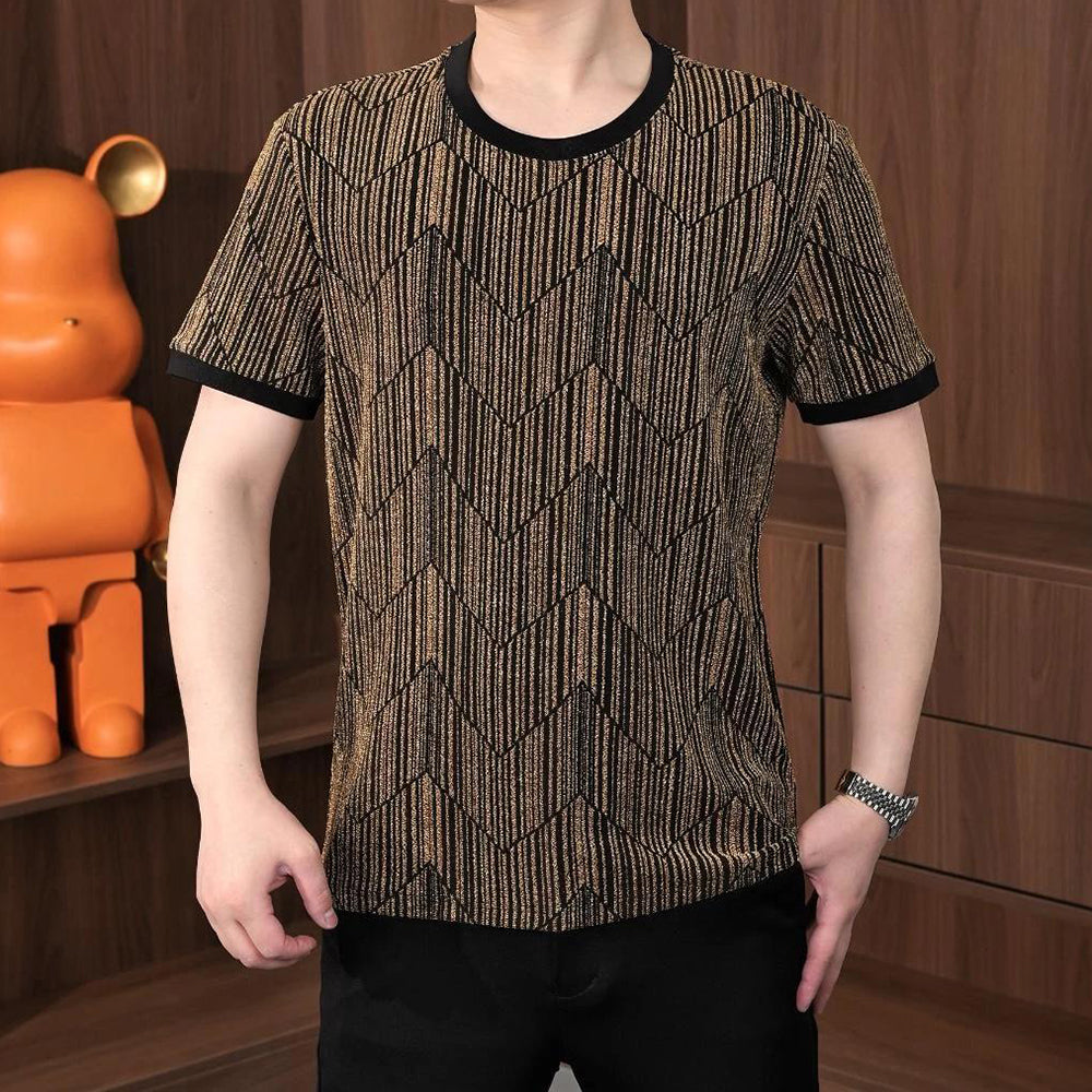Shimmering Silk Crew Neck Stretch Breathable T-Shirt
