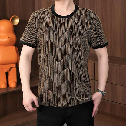 Shimmering Silk Crew Neck Stretch Breathable T-Shirt