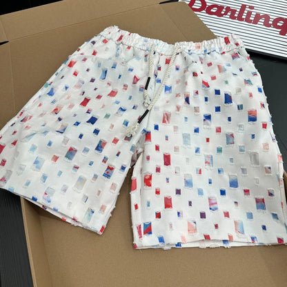 Ripped Color Block Textured Shorts