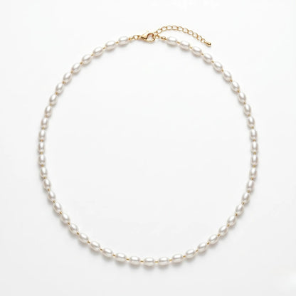 Minimalist White Pearl Bead Chain Necklace - 4-5mm Oval Freshwater Pearl Choker
