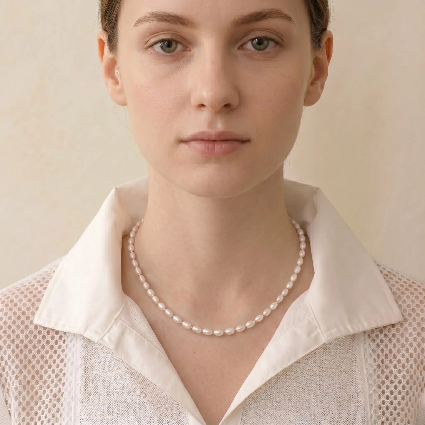 Minimalist White Pearl Bead Chain Necklace - 4-5mm Oval Freshwater Pearl Choker