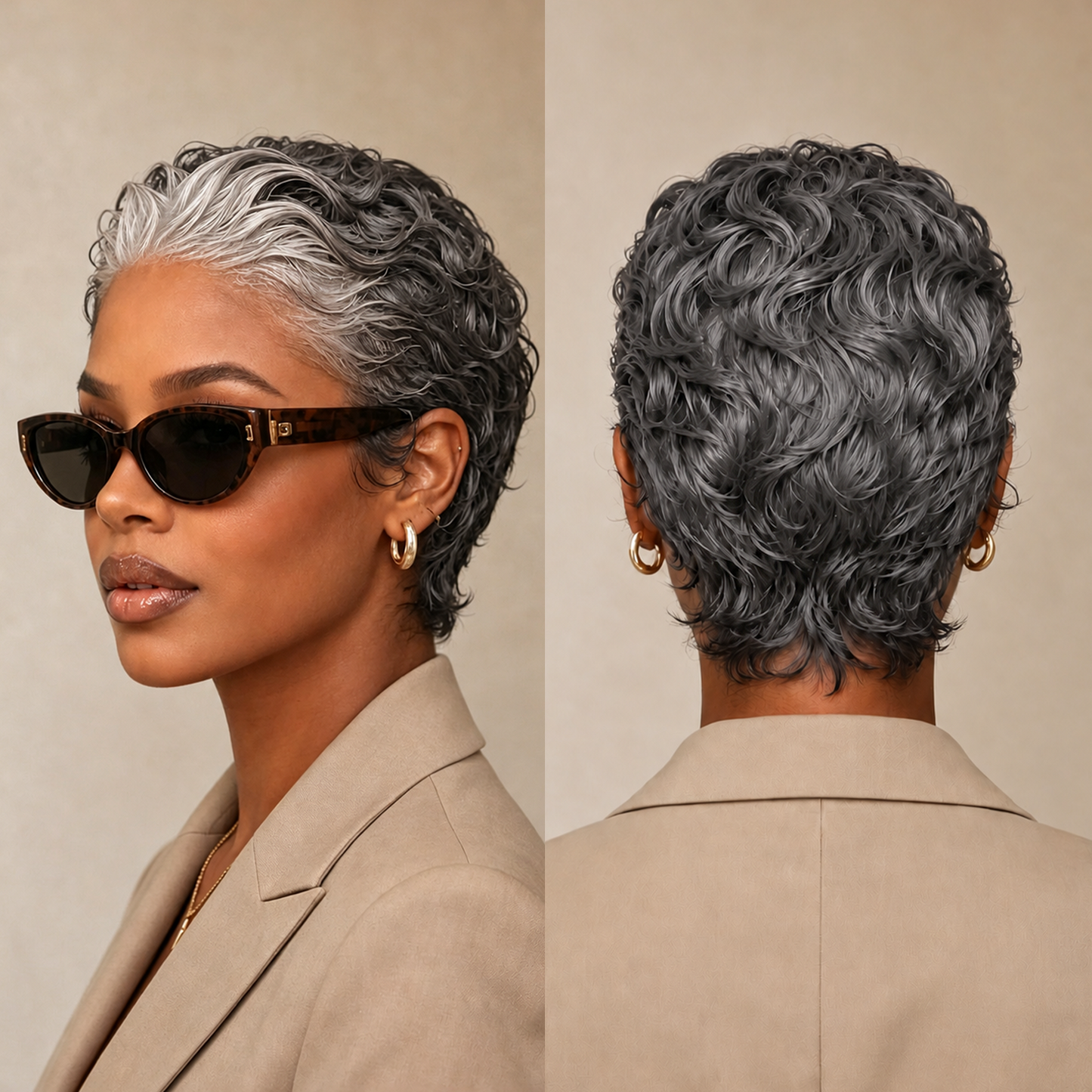 Frontal Lace Two Colors Slicked-back Style Pixie Short Cut Wig