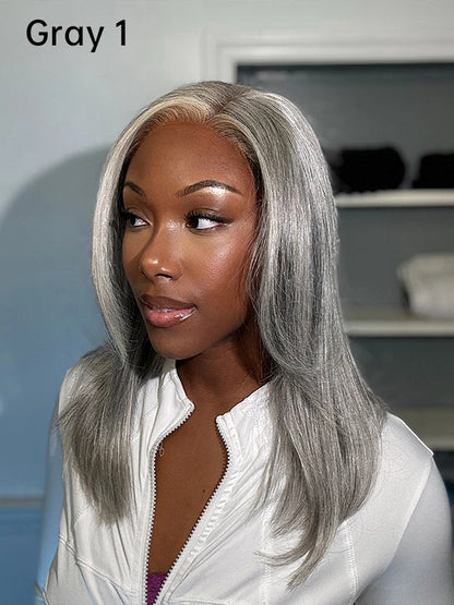 5x5 Closure Salt & Pepper More Salt Highlight Front Glueless Straight Wig