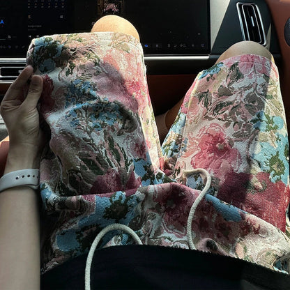 Oil painting floral jacquard shorts