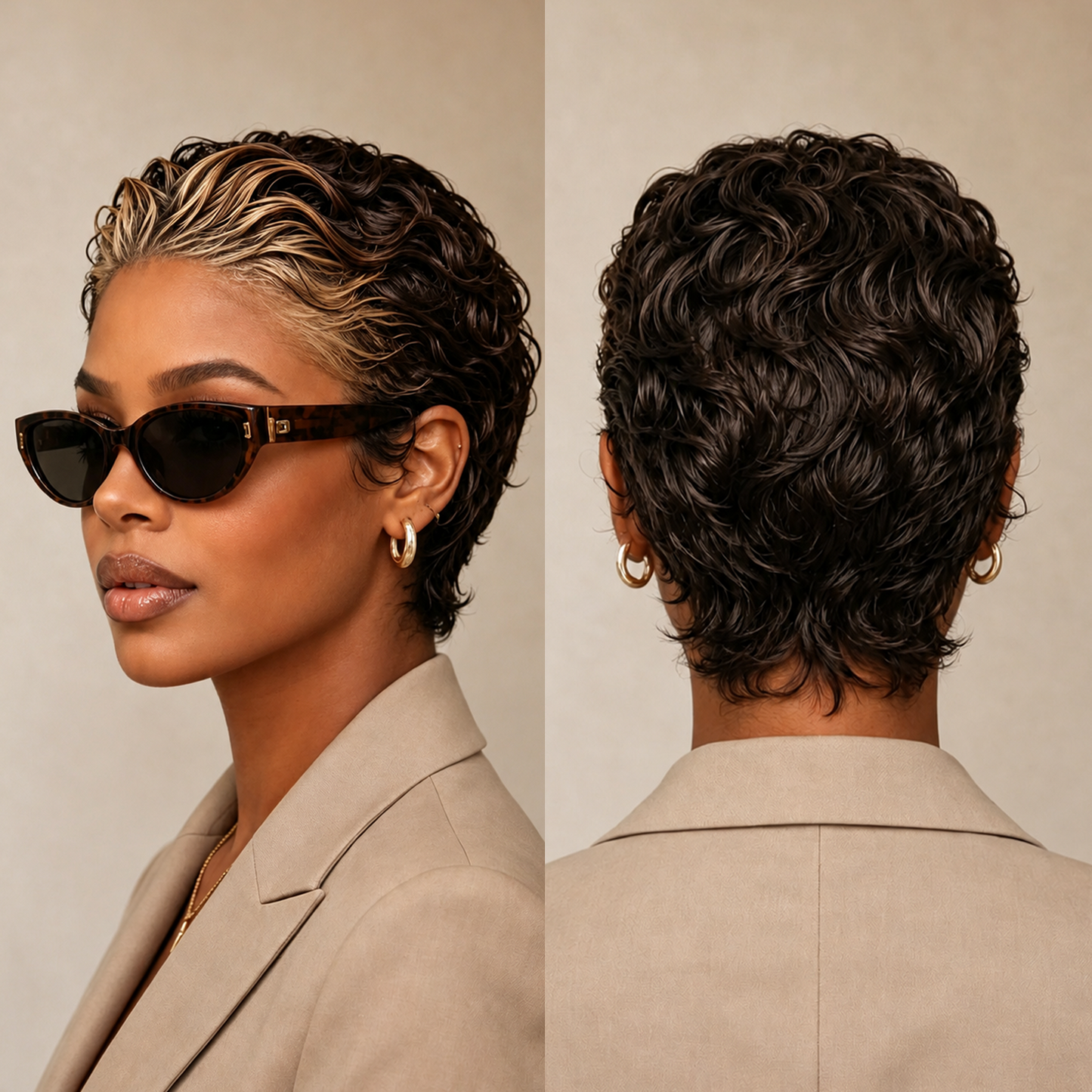 Frontal Lace Two Colors Slicked-back Style Pixie Short Cut Wig