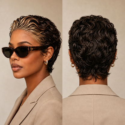 Frontal Lace Two Colors Slicked-back Style Pixie Short Cut Wig
