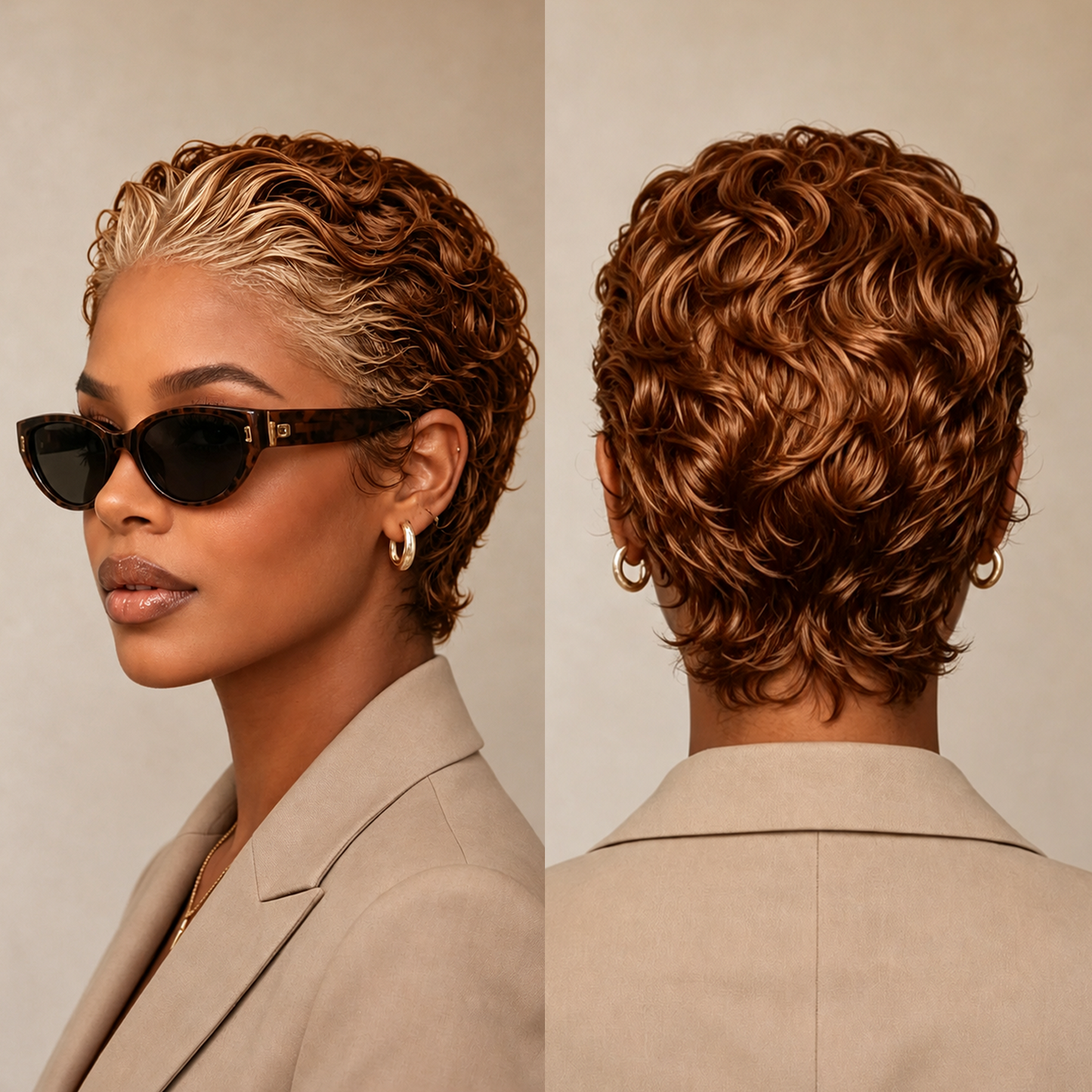 Frontal Lace Two Colors Slicked-back Style Pixie Short Cut Wig