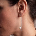 18K White Gold Plated 925 Sterling Silver Freshwater Pearl Long Threader Earrings