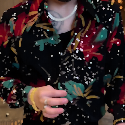 Bright red and green floral star shirt