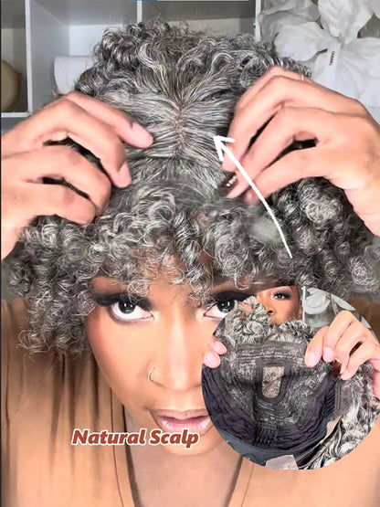 Salt And Pepper Ringlet Curls Wig With Bangs