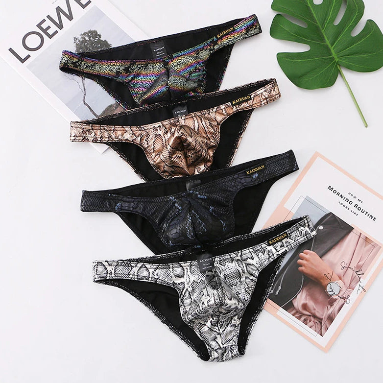 Snake print large pouch cotton-lined briefs