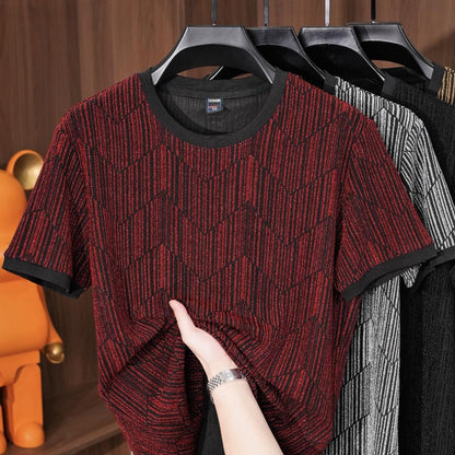 Shimmering Silk Crew Neck Stretch Breathable T-Shirt