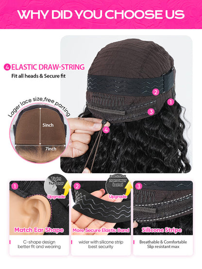 Pre-bleached Wear Go Glueless Wig 7x5 Pre-cut HD Lace Burmese Curly Human Hair