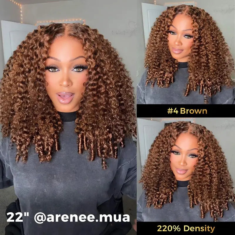 13x6 Lace Frontal Glueless Wigs #4 Brown Color 220% Density Water Wave Virgin Human Hair Wigs Pre Plucked Natural Hairline