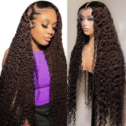 Chocolate Brown Lace Front Wigs Human Hair 13x6 Deep Wave Lace Front Wigs Human Hair 180Density HD Colored Deep Curly Lace Frontal Wigs for Women Pre Plucked with Natural Hairline Brown Wig SummerVibes