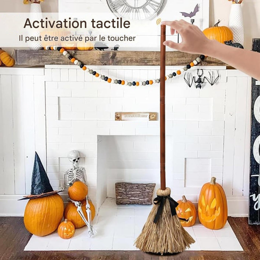 New Halloween Floating Witch's Broom - Animated Wobbling Magic Broomstick Prop for Haunted House Decor