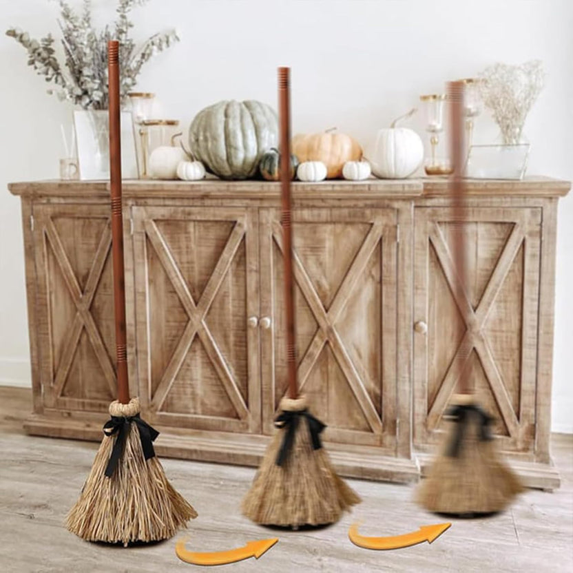 New Halloween Floating Witch's Broom - Animated Wobbling Magic Broomstick Prop for Haunted House Decor