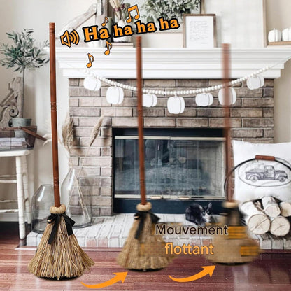 New Halloween Floating Witch's Broom - Animated Wobbling Magic Broomstick Prop for Haunted House Decor