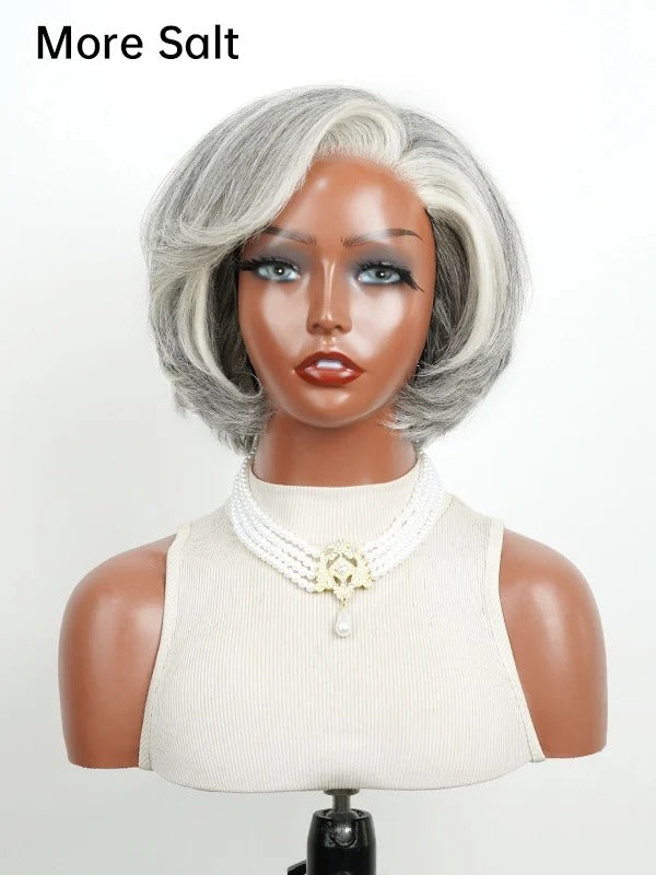 5x5 Lace Salt And Pepper Layered Swoop Bob Glueless Gray Wig
