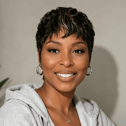Green Part Machine Made Short Pixie Wig
