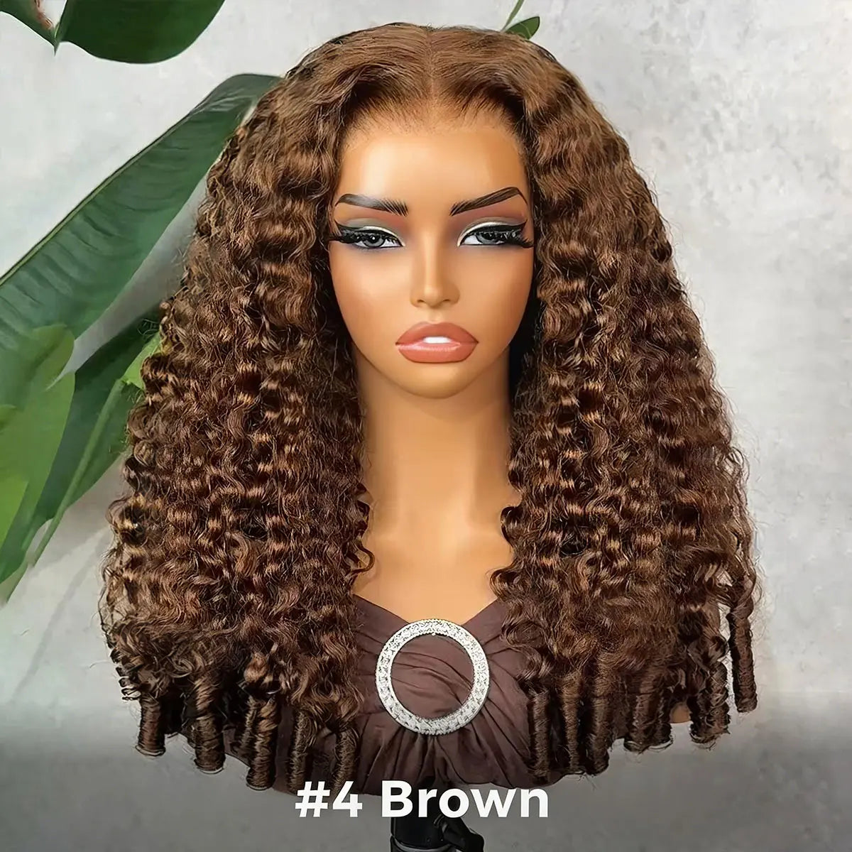 13x6 Lace Frontal Glueless Wigs #4 Brown Color 220% Density Water Wave Virgin Human Hair Wigs Pre Plucked Natural Hairline