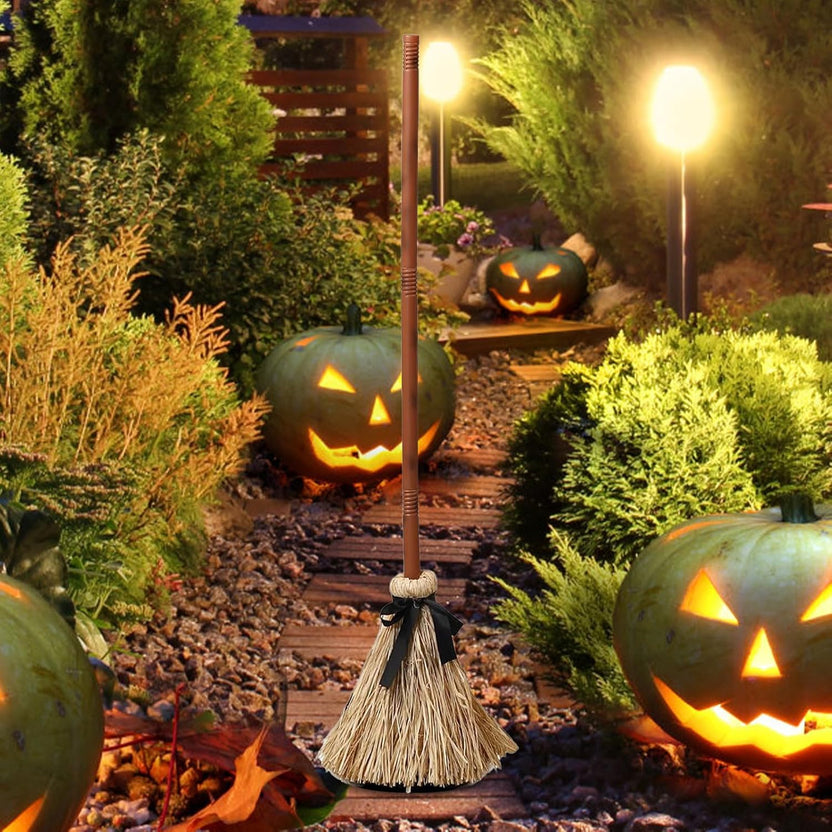 New Halloween Floating Witch's Broom - Animated Wobbling Magic Broomstick Prop for Haunted House Decor