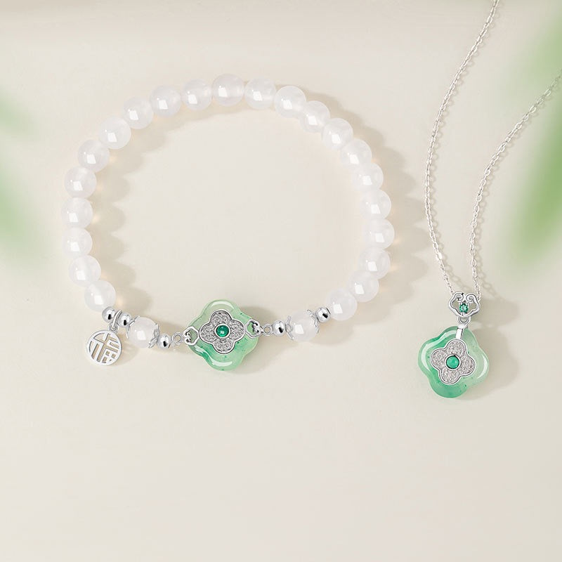 Mountain Mist African Jade Lucky Clover Necklace