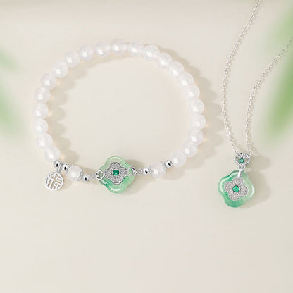 Mountain Mist African Jade Lucky Clover Necklace