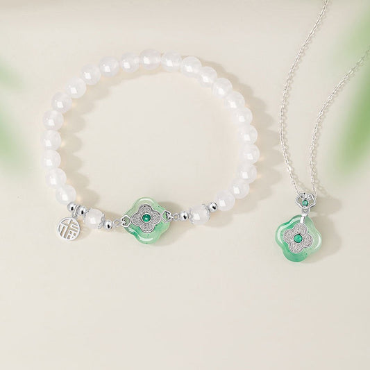 Mountain Mist African Jade Lucky Clover Necklace