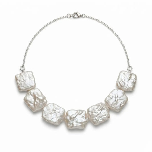 Wide Baroque Pearl Choker in 925 Sterling Silver - Neck Coverage Necklace for Scars & Lines