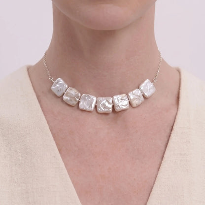 Wide Baroque Pearl Choker in 925 Sterling Silver - Neck Coverage Necklace for Scars & Lines