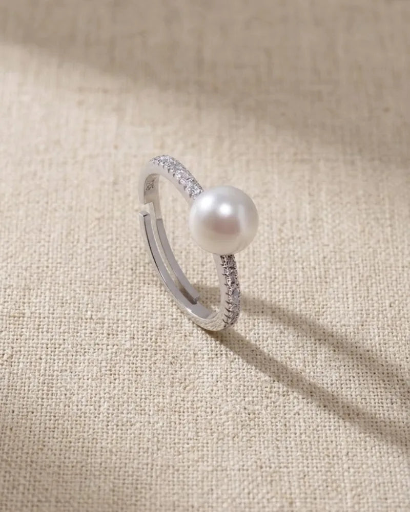 9-9.5mm Large White Pearl Ring, Adjustable S925 Sterling Silver Ring