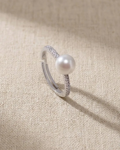 9-9.5mm Large White Pearl Ring, Adjustable S925 Sterling Silver Ring