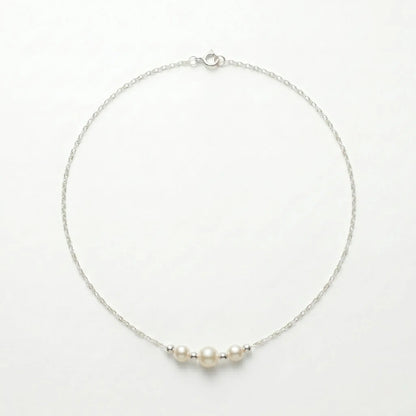 925 Sterling Silver 3-Pearl Station Choker Necklace for Women