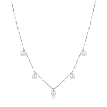 5-5.5mm Pearl Station Drop Necklace in Sterling Silver - Minimalist Freshwater Pearl Dangle Choker
