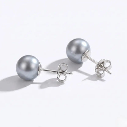 S925 Sterling Silver Gray Pearl Earrings, 7-7.5mm Natural Luster Studs