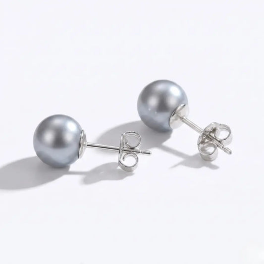 S925 Sterling Silver Gray Pearl Earrings, 7-7.5mm Natural Luster Studs