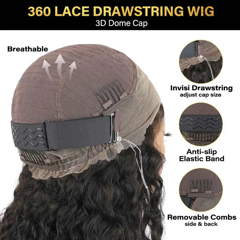 Water Wave 360 Lace Frontal Wear Go Glueless Wig Bleached Knots Pre-Cut Lace Invisi Drawstring Human Hair Wig