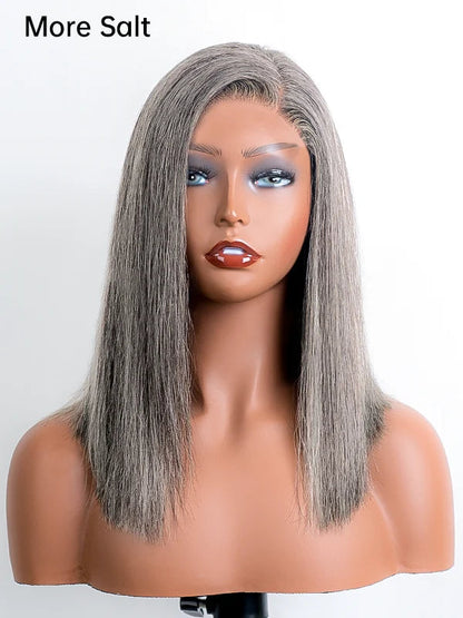 Salt & Pepper Gray Beginner Friendly Glueless Straight Wig 100% Human Hair
