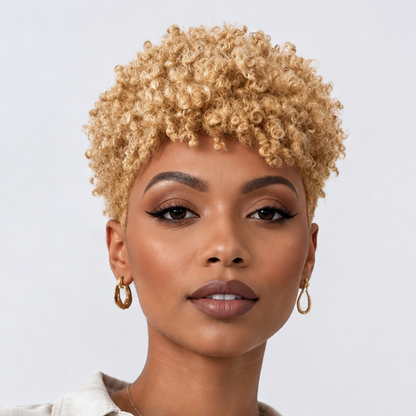 Golden Curly TWA Special Made Pixie Wig