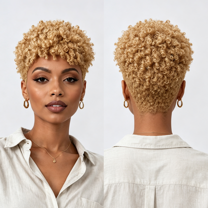 Golden Curly TWA Special Made Pixie Wig
